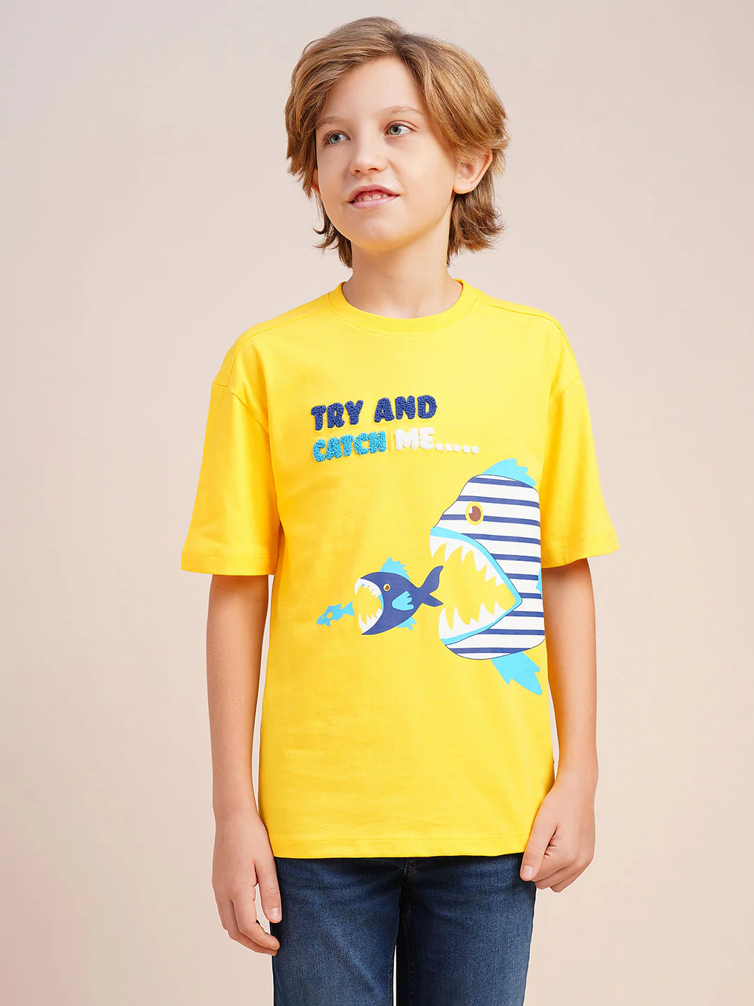 Boys Yellow Printed Cotton T-shirt - Image 2