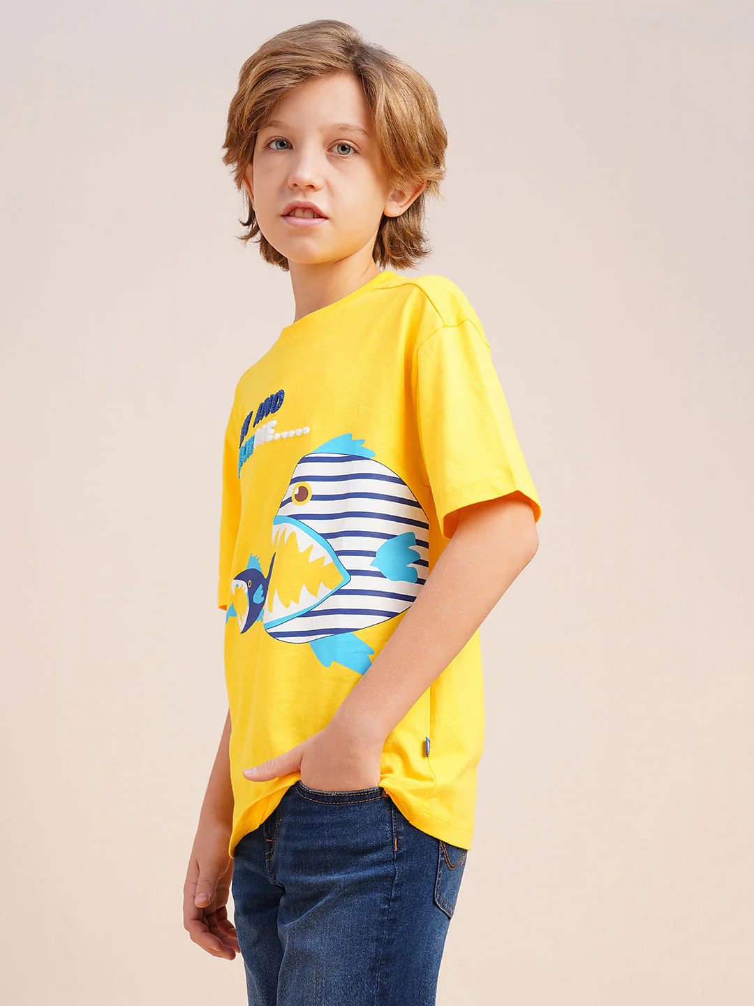Boys Yellow Printed Cotton T-shirt - Image 3