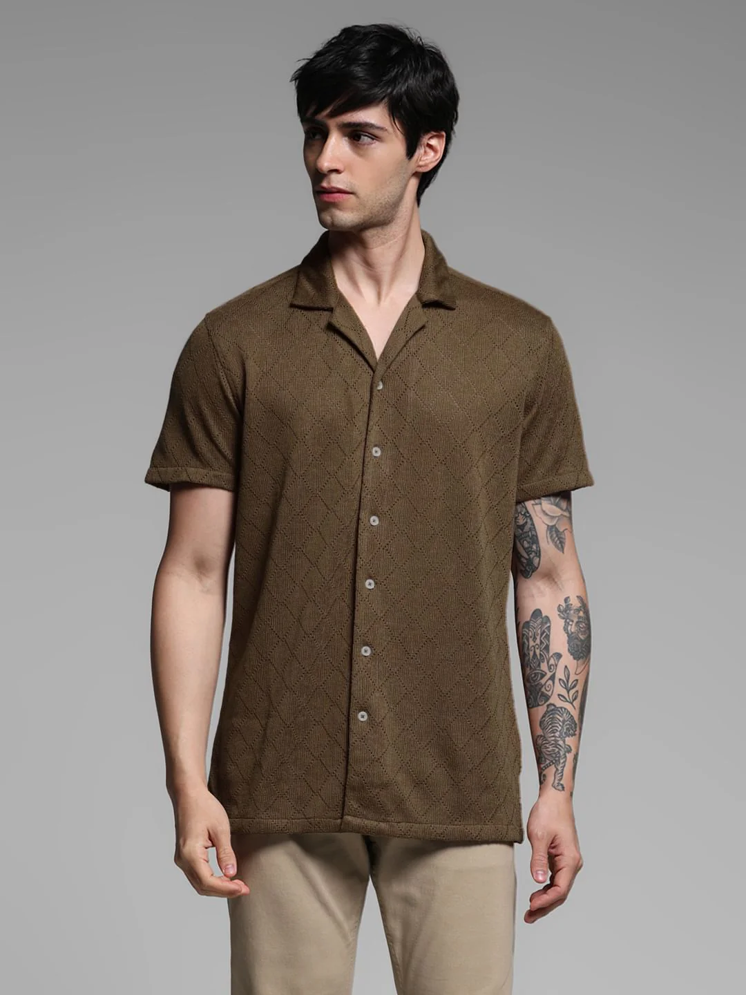 Dark Brown Resort Collar Shirt - Image 2