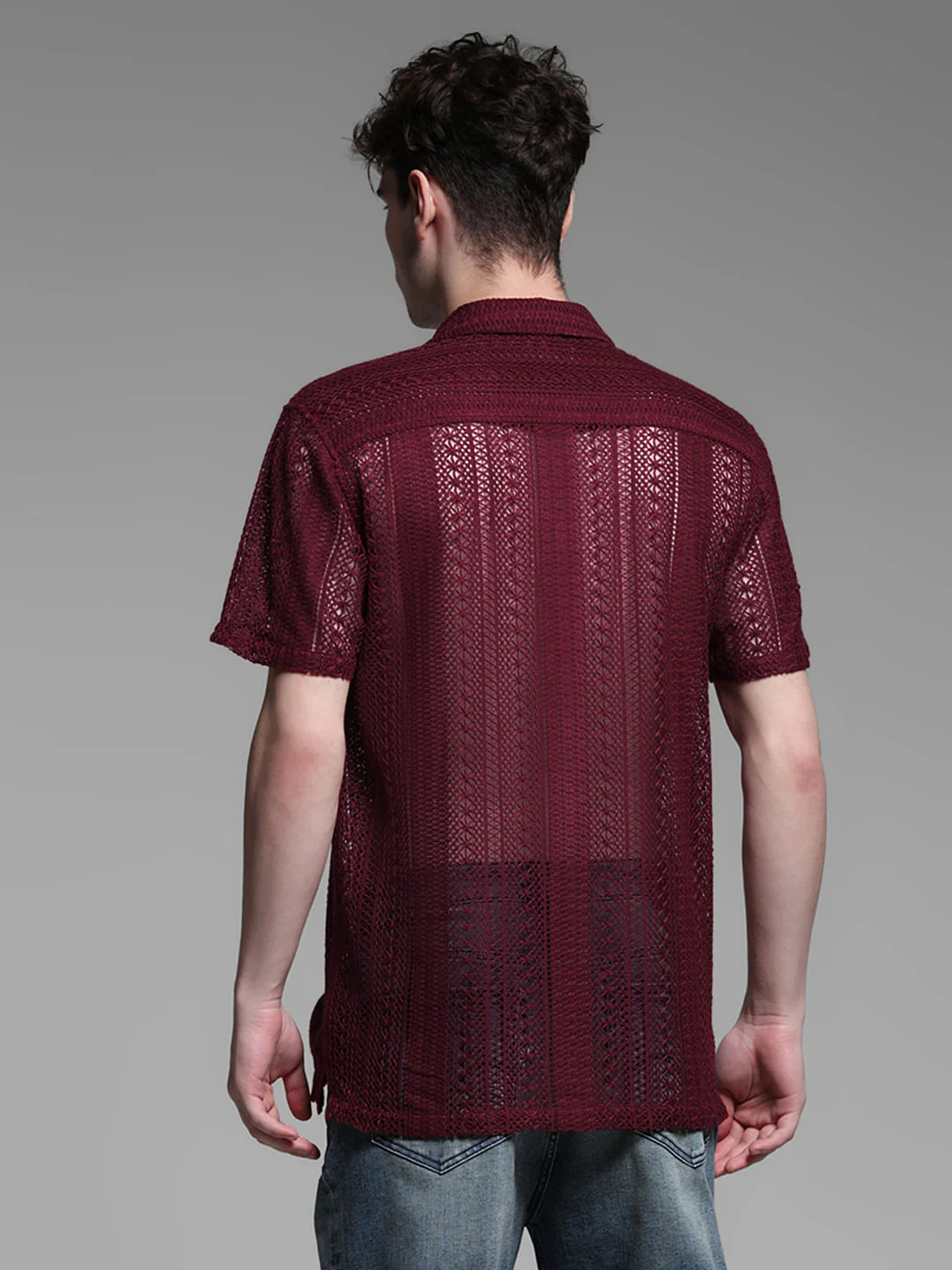 MAROON TEXTURED SHORT SLEEVES SHIRT - Image 4