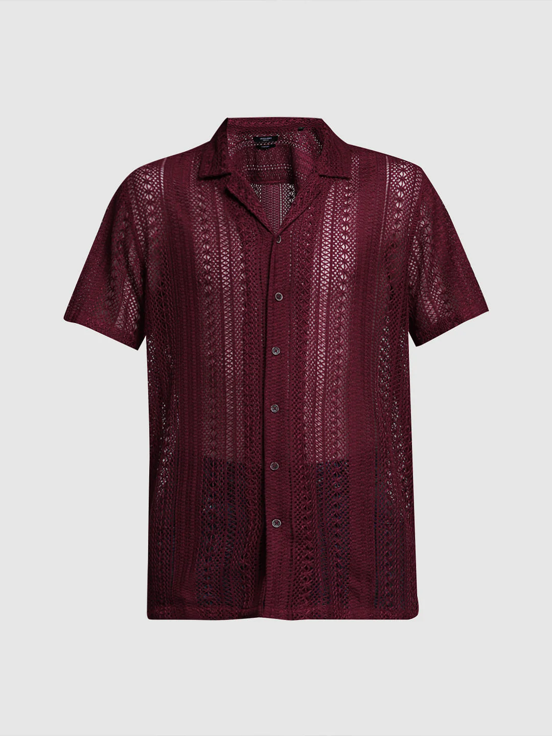 MAROON TEXTURED SHORT SLEEVES SHIRT - Image 7