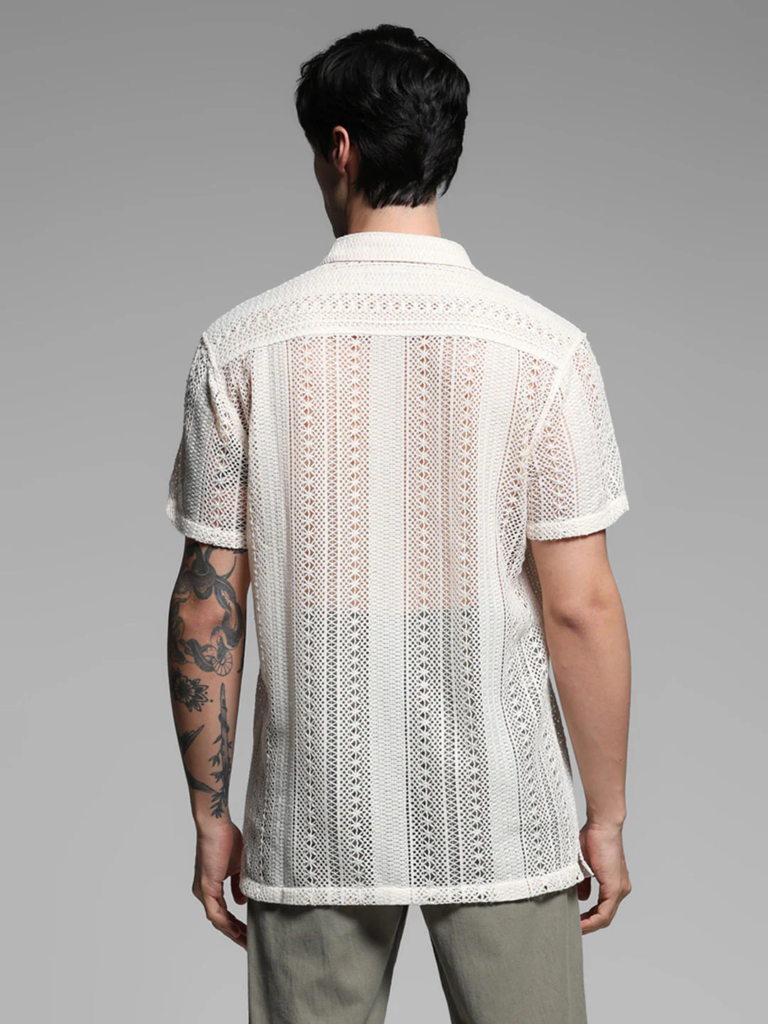 Beige Schiffli Resort Collar Shirt - Image 4