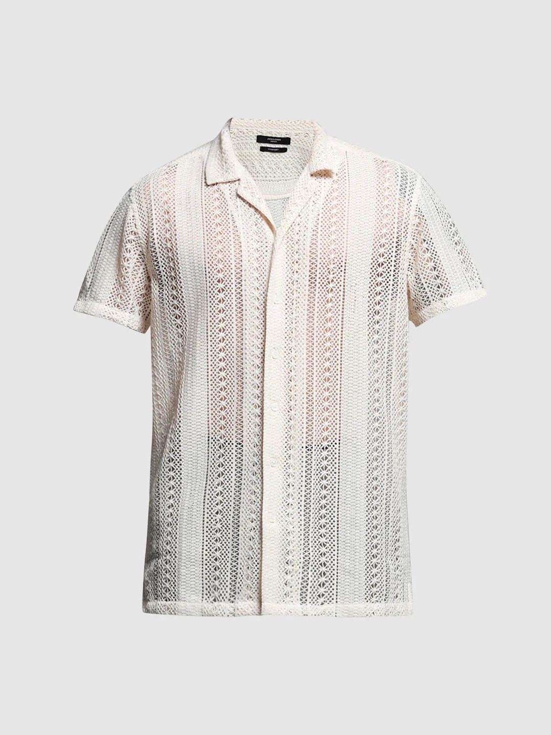 Beige Schiffli Resort Collar Shirt - Image 7