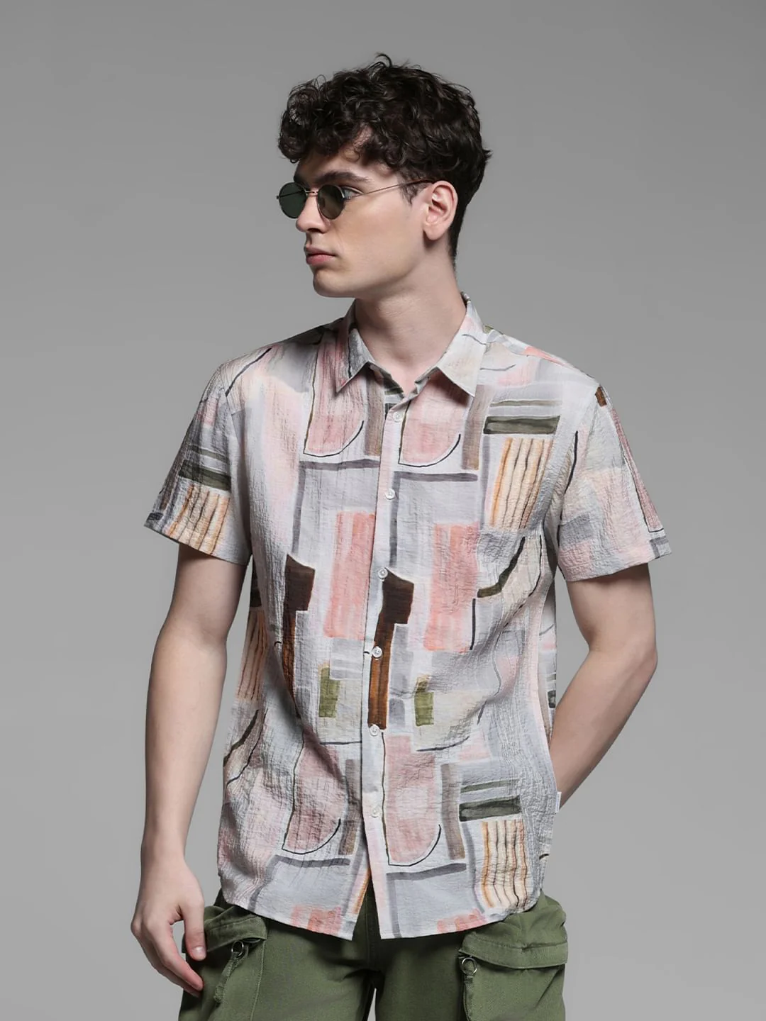 GREY ABSTRACT PRINT SHIRT