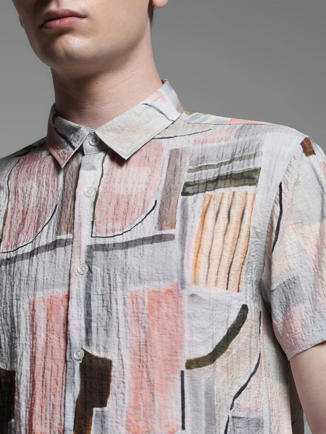 GREY ABSTRACT PRINT SHIRT - Image 5