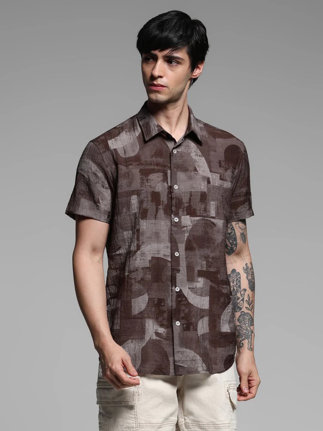 Brown Printed Lyocell Shirt - Image 2