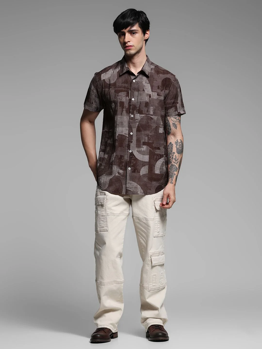 Brown Printed Lyocell Shirt - Image 6
