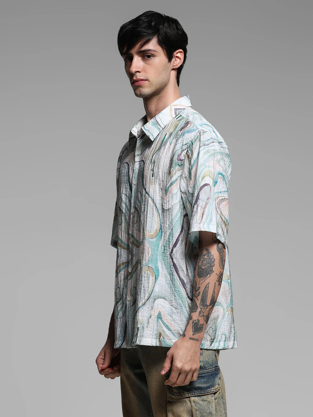 Light Green Printed Lyocell Oversized Shirt - Image 3