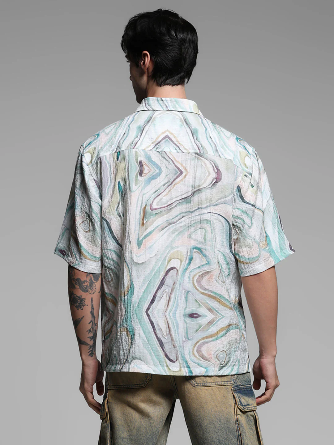 Light Green Printed Lyocell Oversized Shirt - Image 4