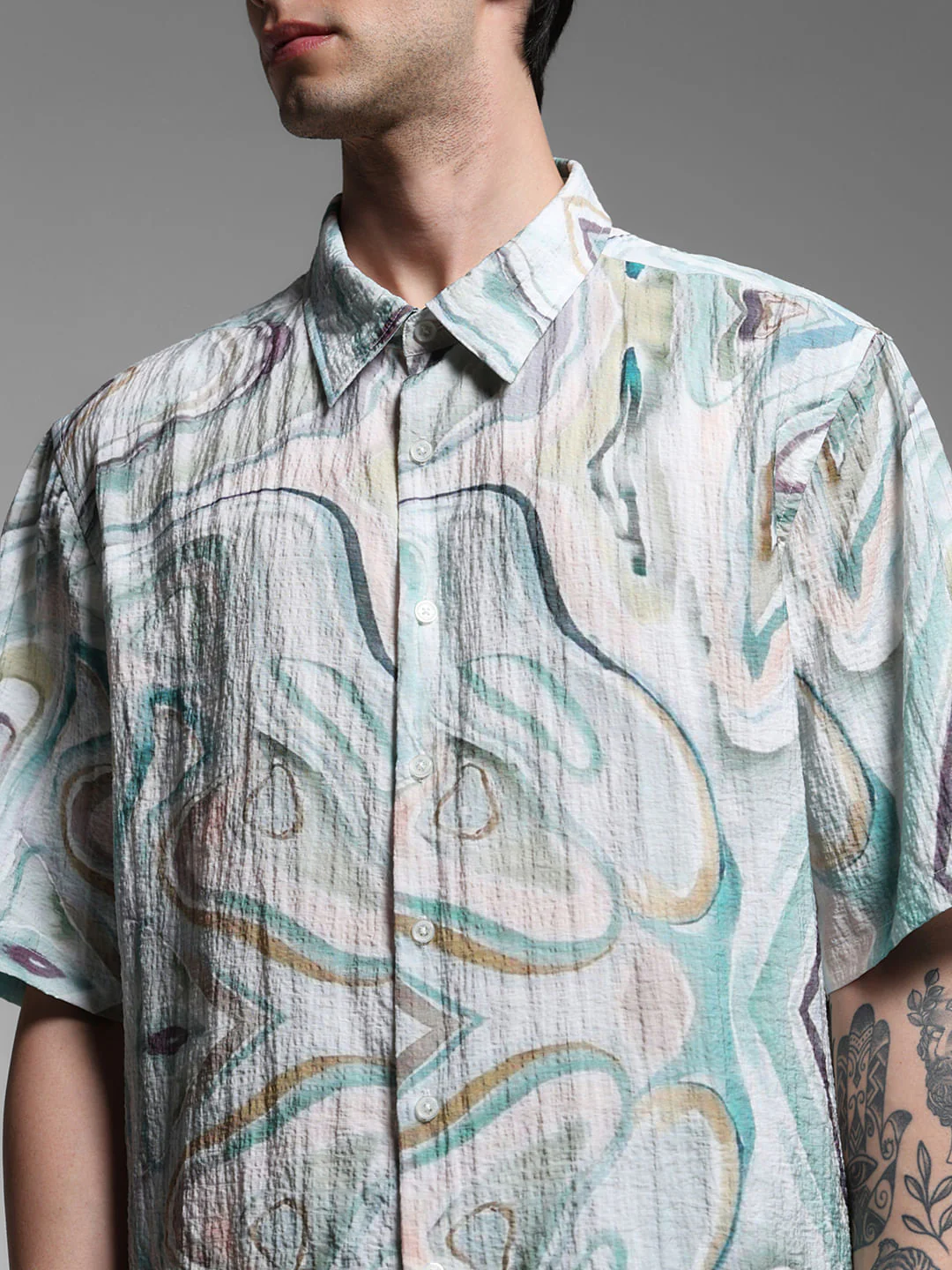 Light Green Printed Lyocell Oversized Shirt - Image 5