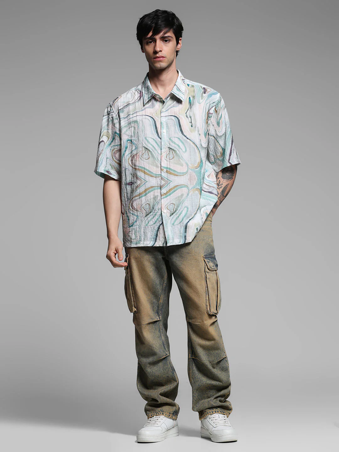 Light Green Printed Lyocell Oversized Shirt - Image 6
