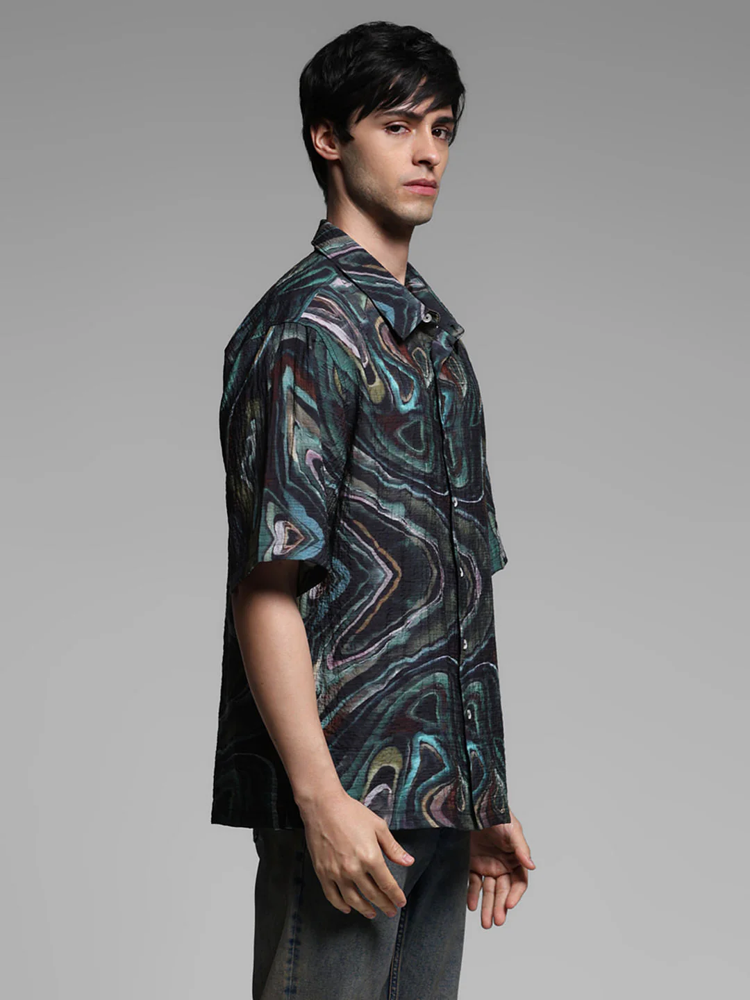 Black Printed Lyocell Oversized Shirt - Image 3