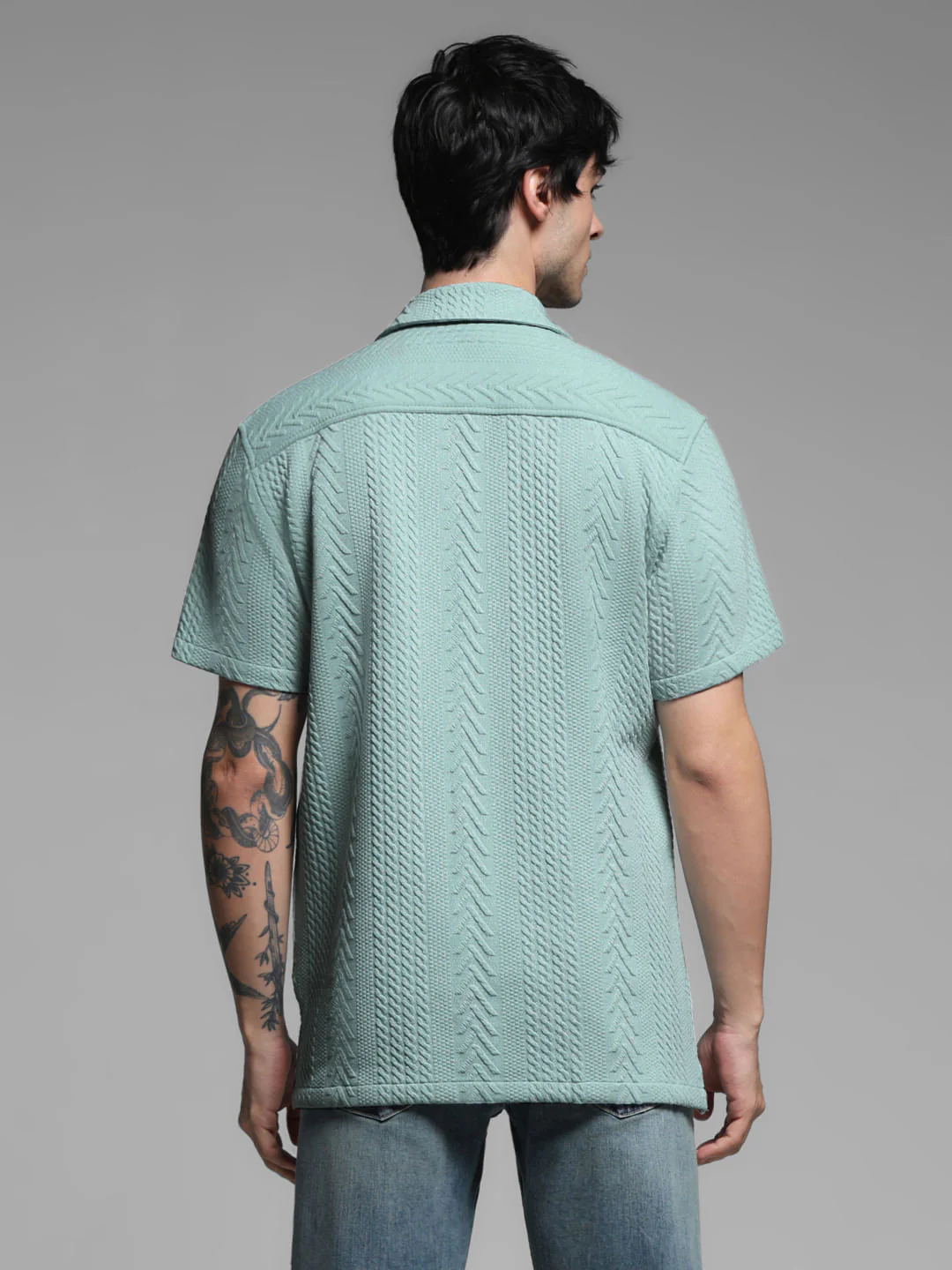 Green Textured Short Sleeves Shirt - Image 4