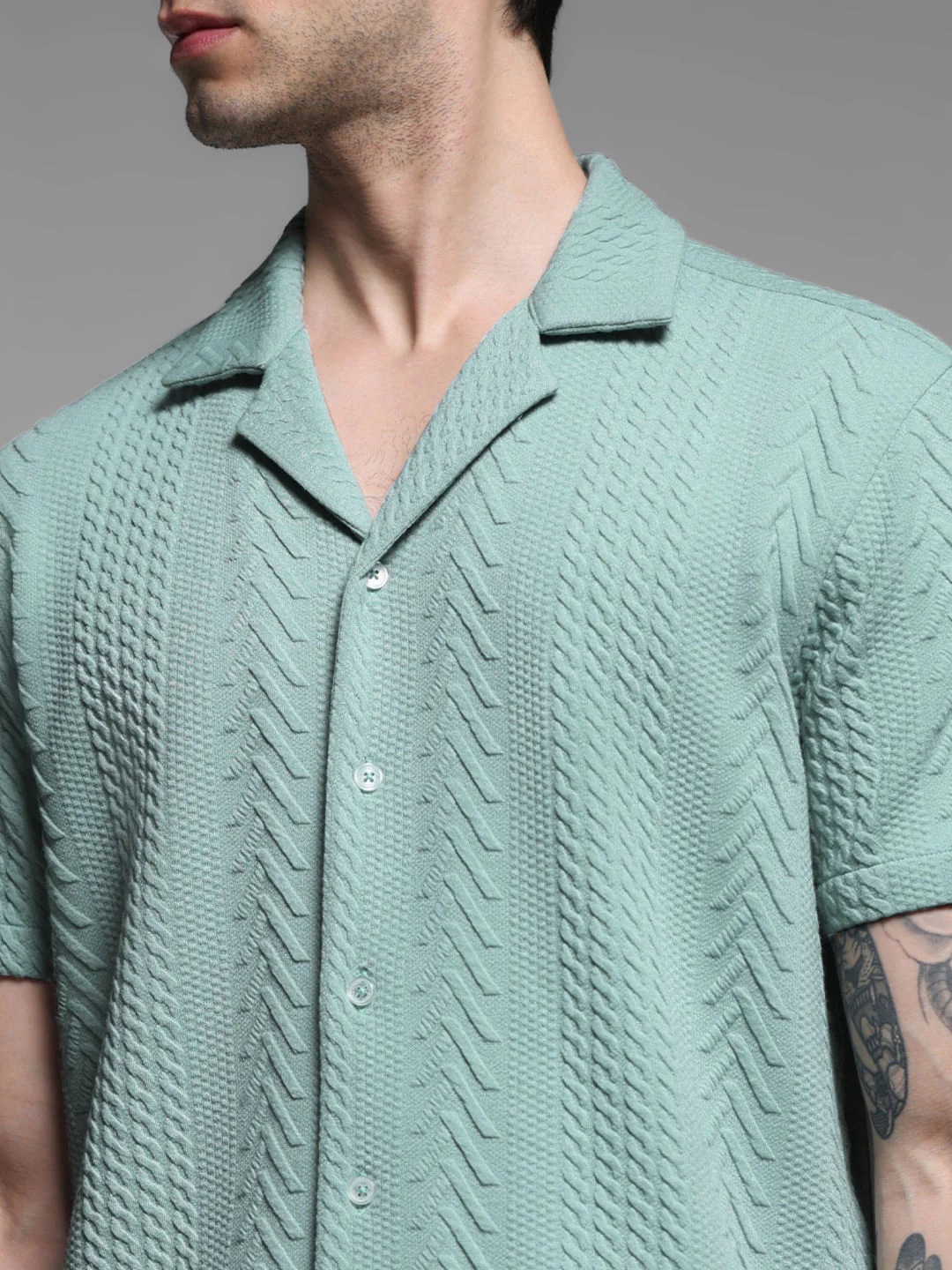 Green Textured Short Sleeves Shirt - Image 5
