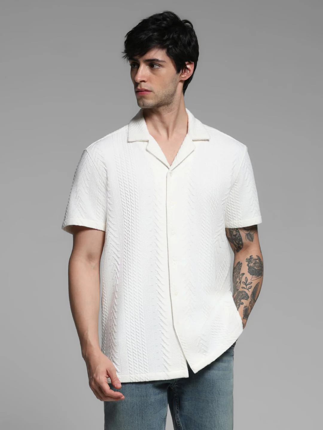 White Textured Short Sleeves Shirt - Image 2