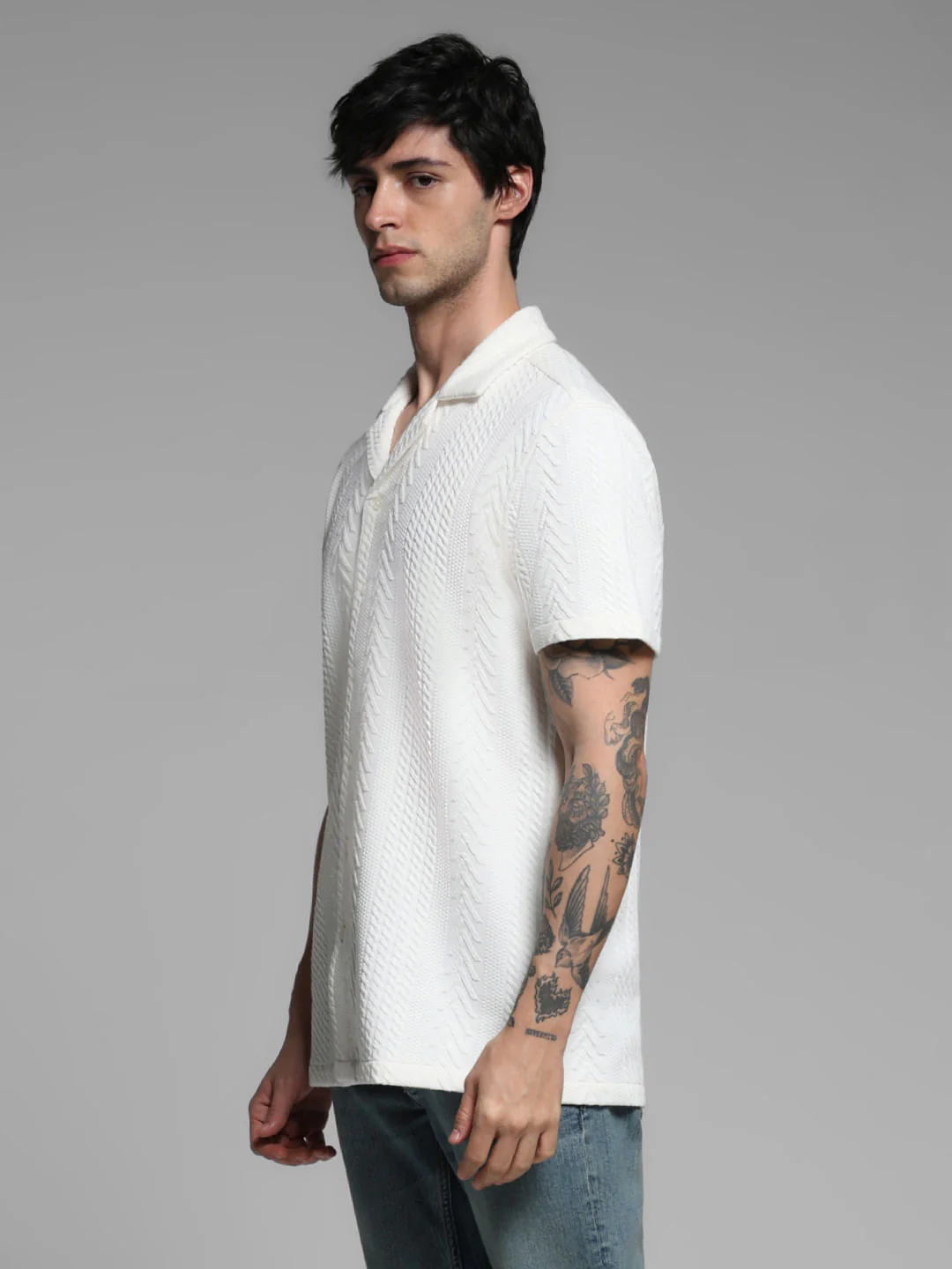 White Textured Short Sleeves Shirt - Image 3