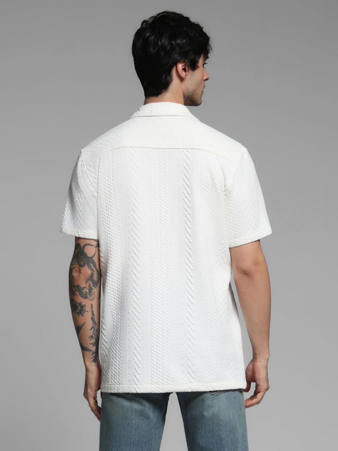 White Textured Short Sleeves Shirt - Image 4