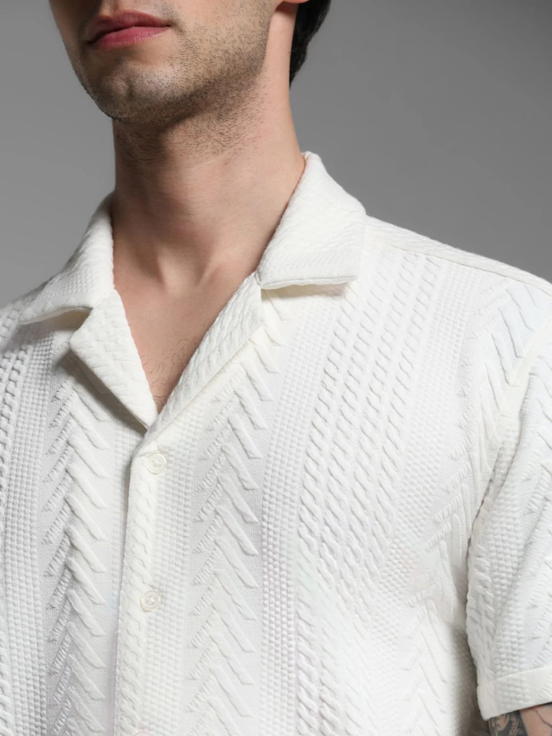 White Textured Short Sleeves Shirt - Image 5