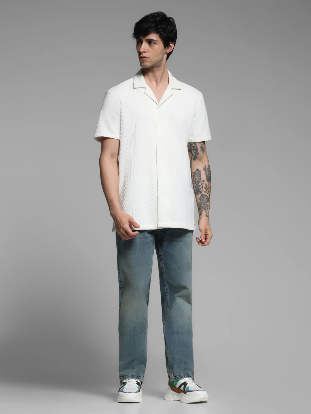 White Textured Short Sleeves Shirt - Image 6
