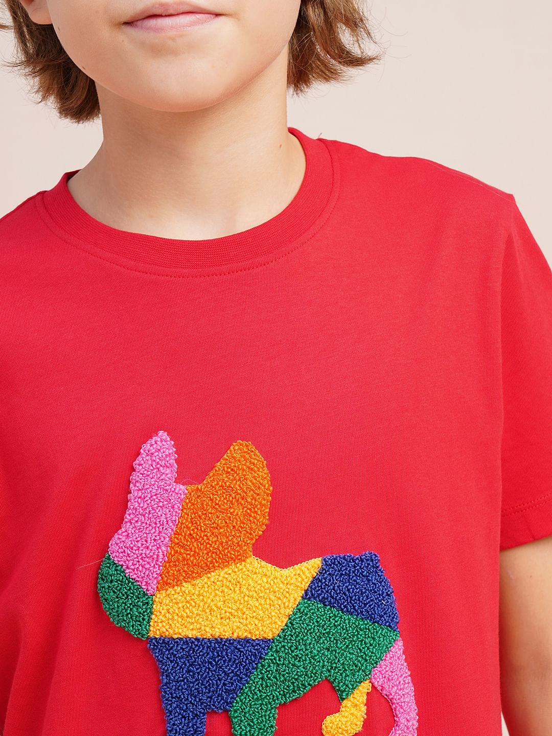 Boys Red Embroidered Doggo Print T-shirt - Image 6