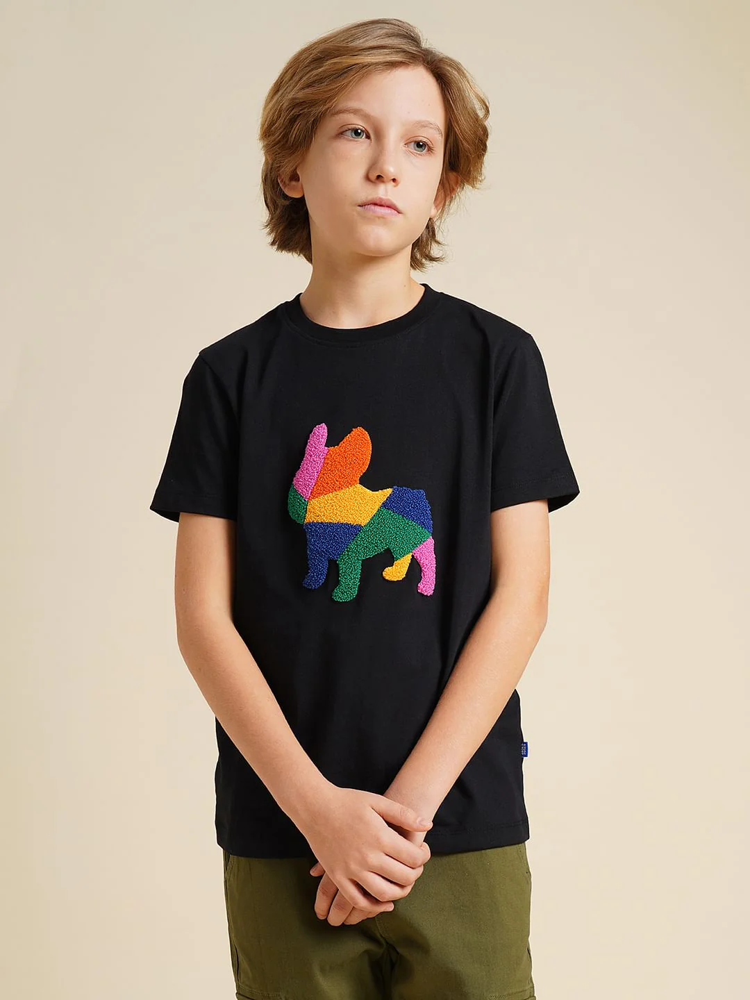 Boys Black Embroidered Doggo Print T-shirt - Image 2
