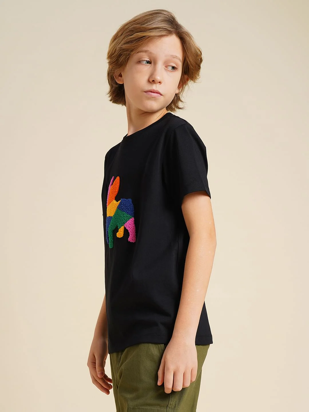 Boys Black Embroidered Doggo Print T-shirt - Image 3