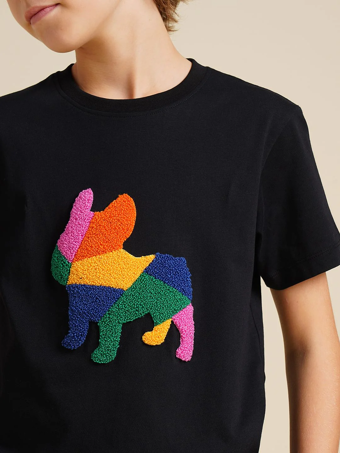 Boys Black Embroidered Doggo Print T-shirt - Image 6