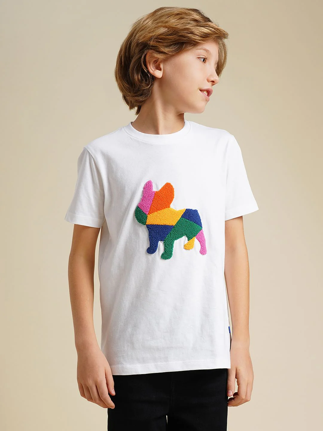 Boys White Embroidered Doggo Print T-shirt - Image 2