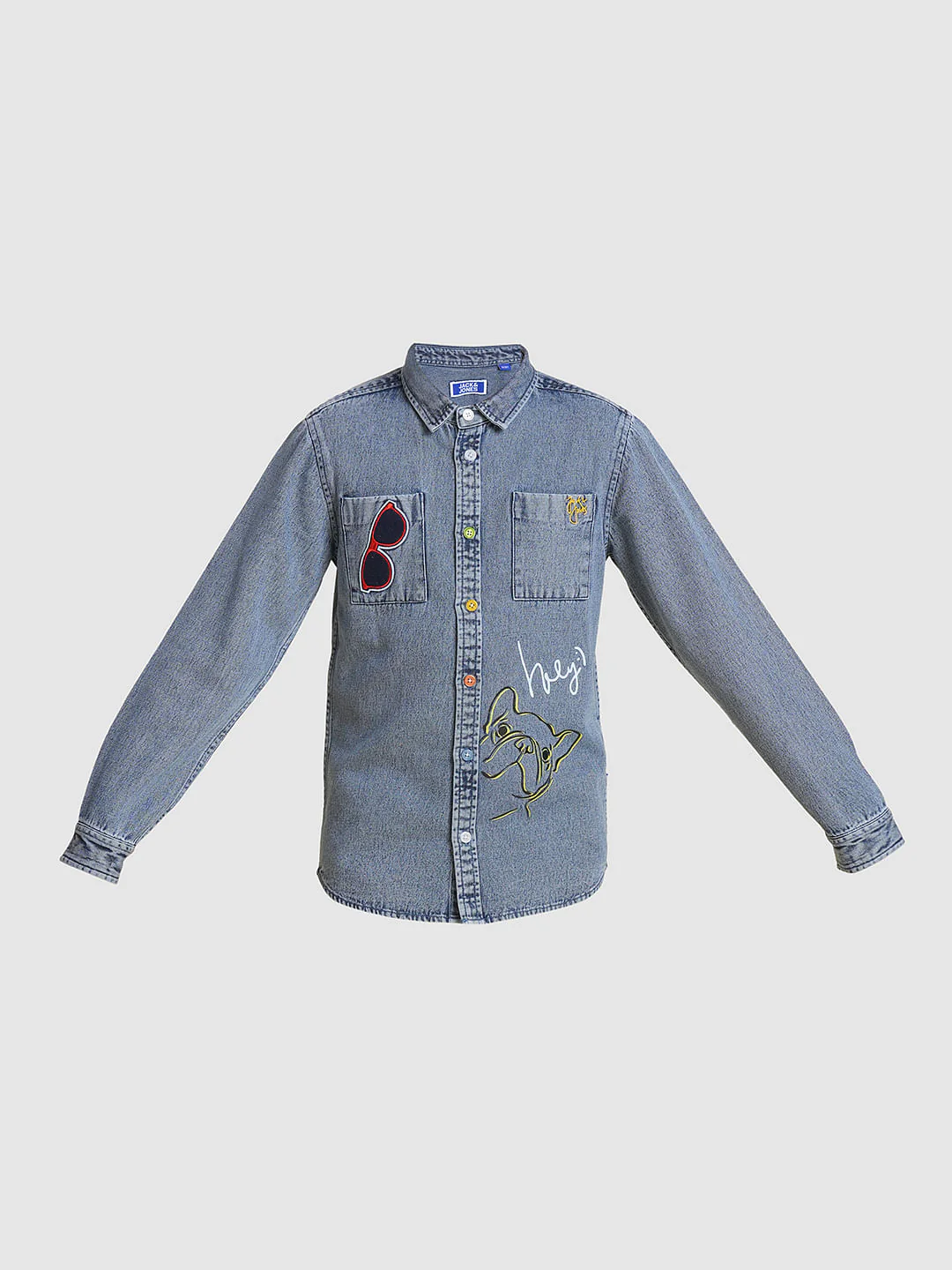 Boys Blue Printed Denim Shirt - Image 7