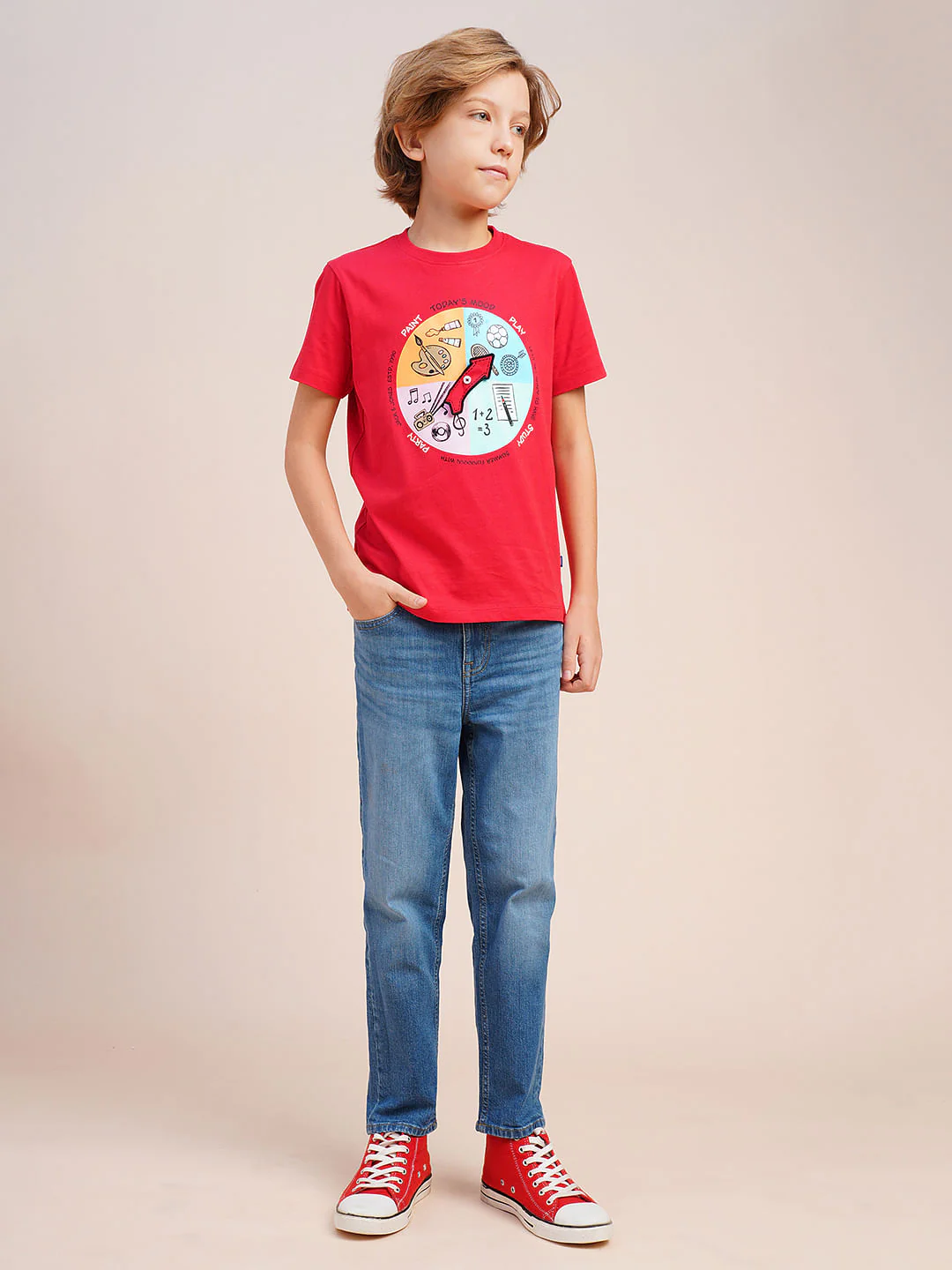 Boys Red Graphic Print Cotton T-shirt - Image 5