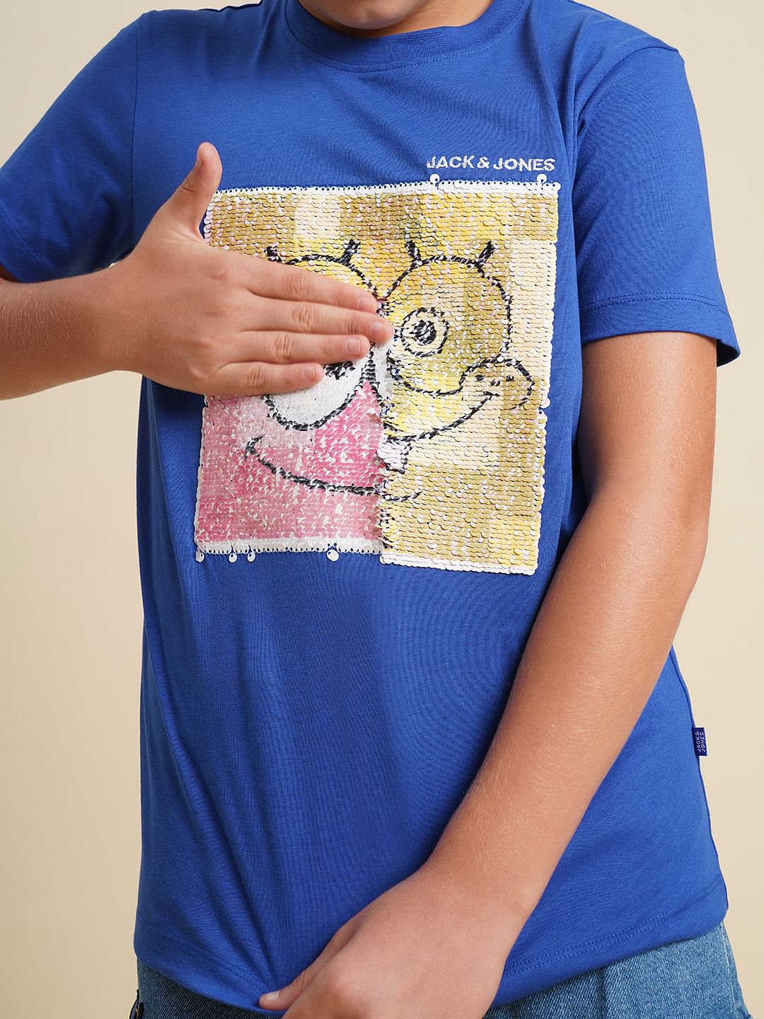 Boys Blue Embellished Print T-shirt - Image 5
