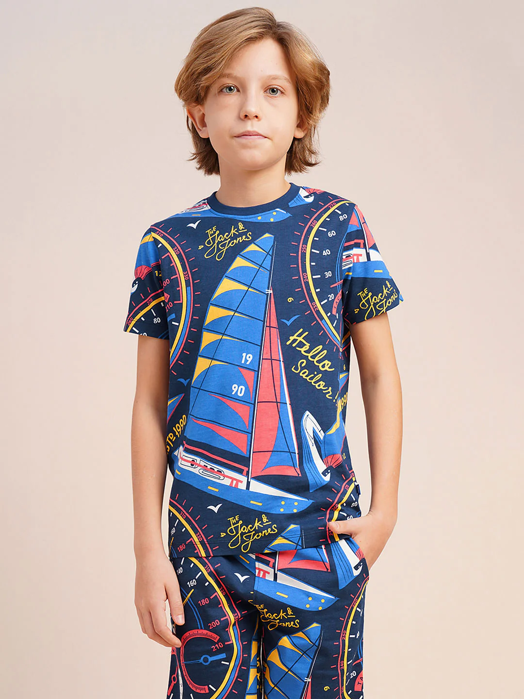 Boys Blue Printed Co-ord Set T-Shirt - Image 2