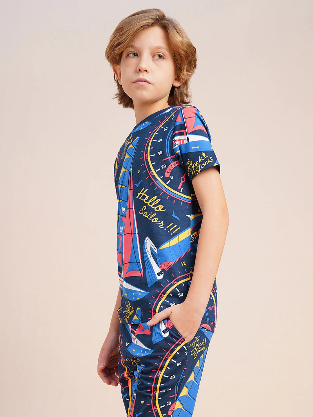 Boys Blue Printed Co-ord Set T-Shirt - Image 3