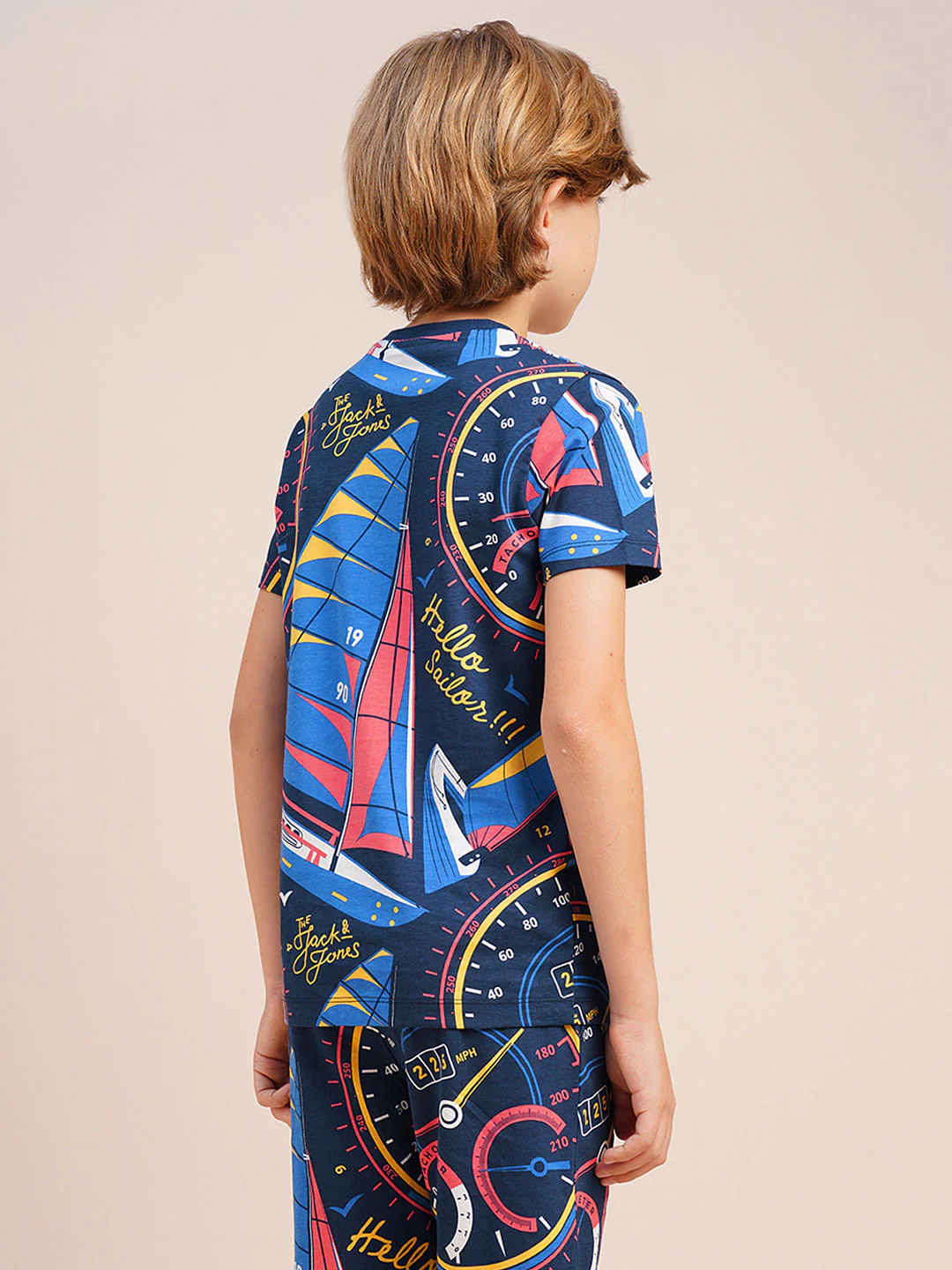 Boys Blue Printed Co-ord Set T-Shirt - Image 4