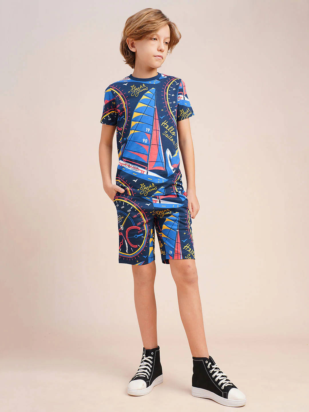 Boys Blue Printed Co-ord Set T-Shirt - Image 5
