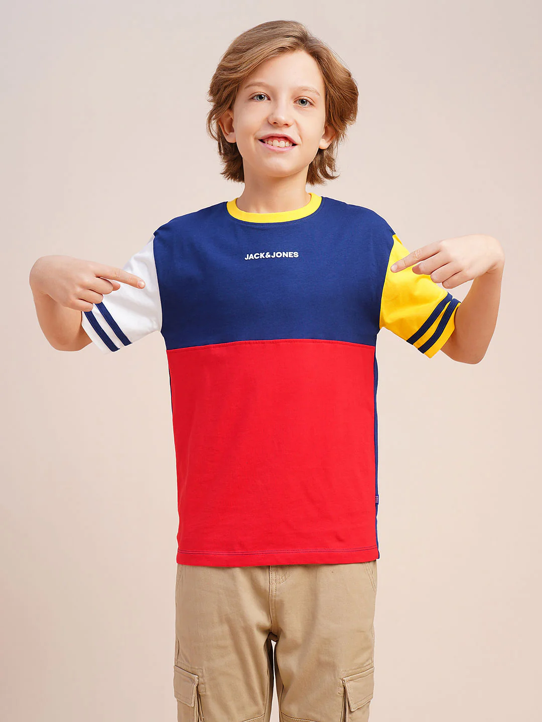Boys Red Colourblocked Cotton T-shirt - Image 2