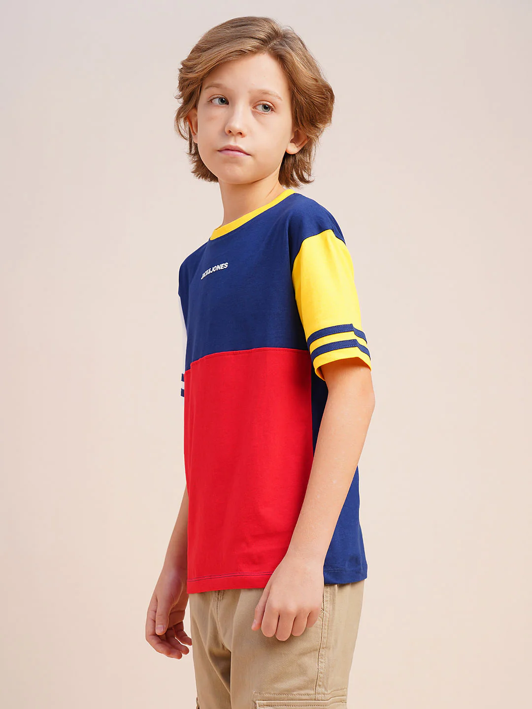 Boys Red Colourblocked Cotton T-shirt - Image 3