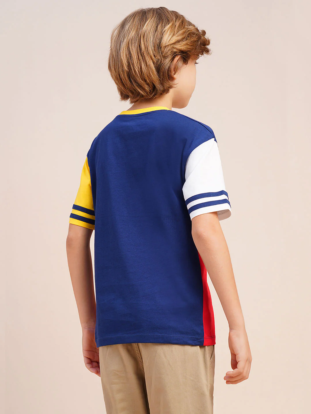 Boys Red Colourblocked Cotton T-shirt - Image 4