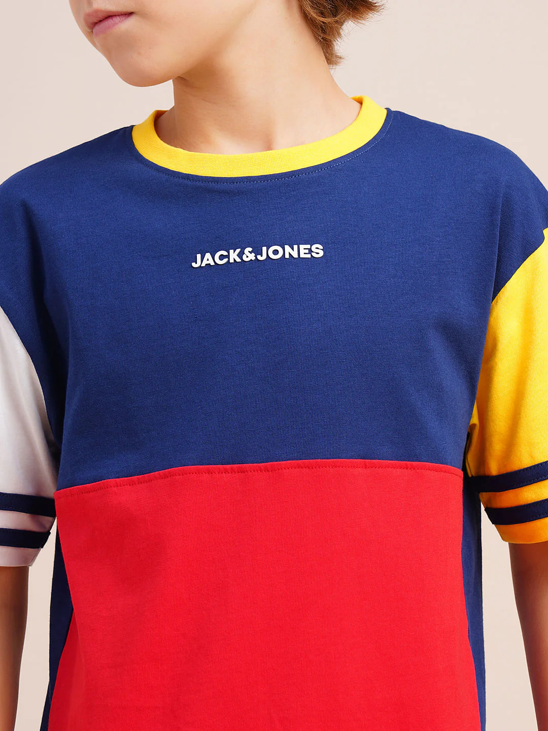 Boys Red Colourblocked Cotton T-shirt - Image 6
