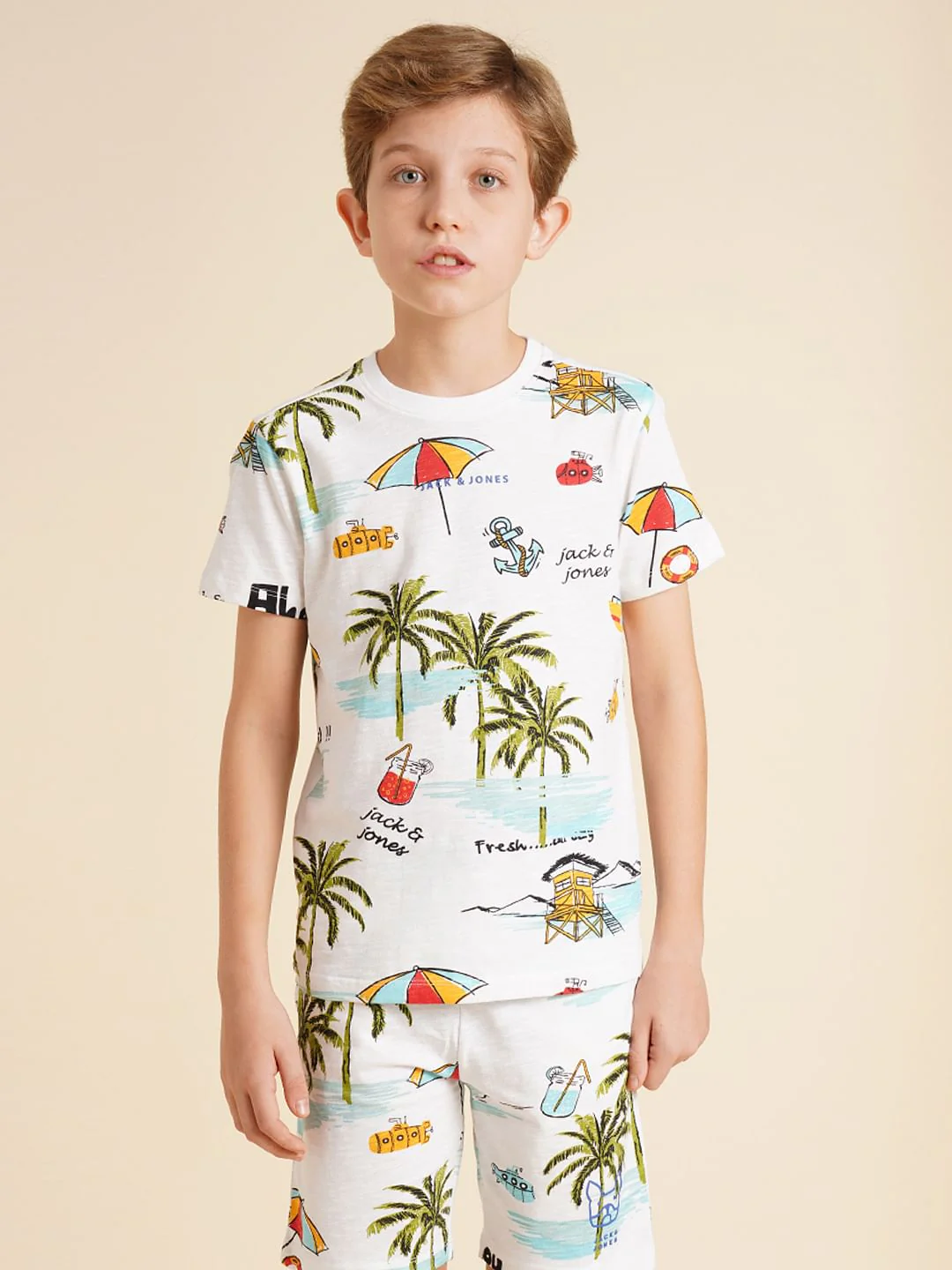 Boys White Printed Co-ord Set T-Shirt - Image 2