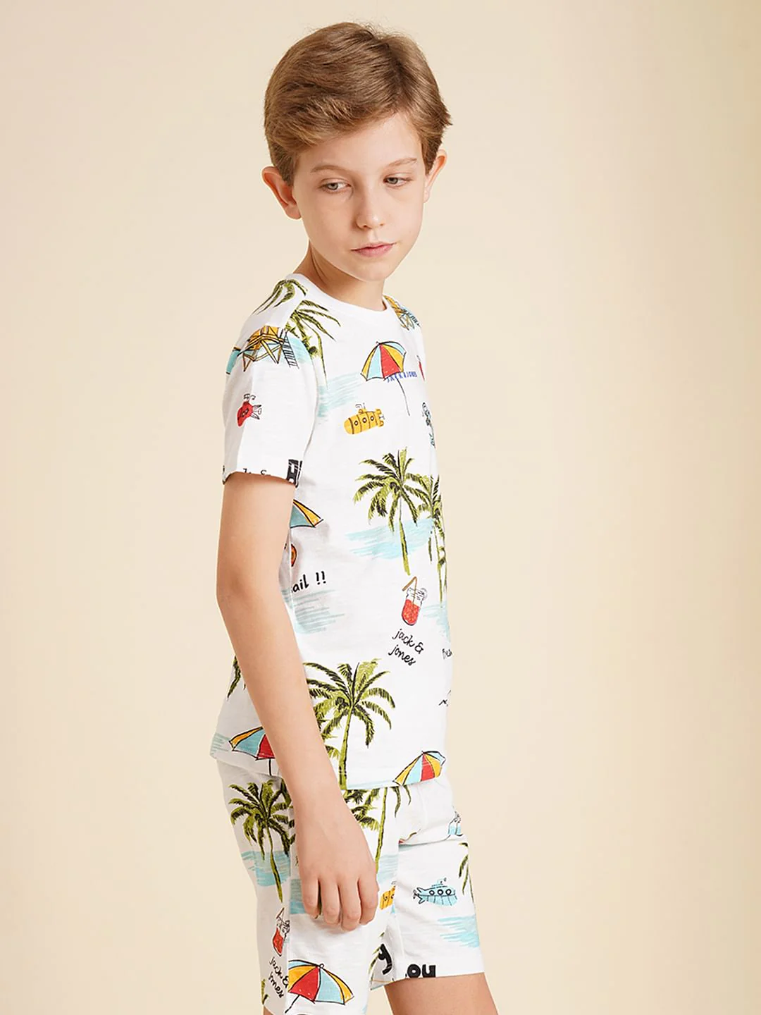 Boys White Printed Co-ord Set T-Shirt - Image 3