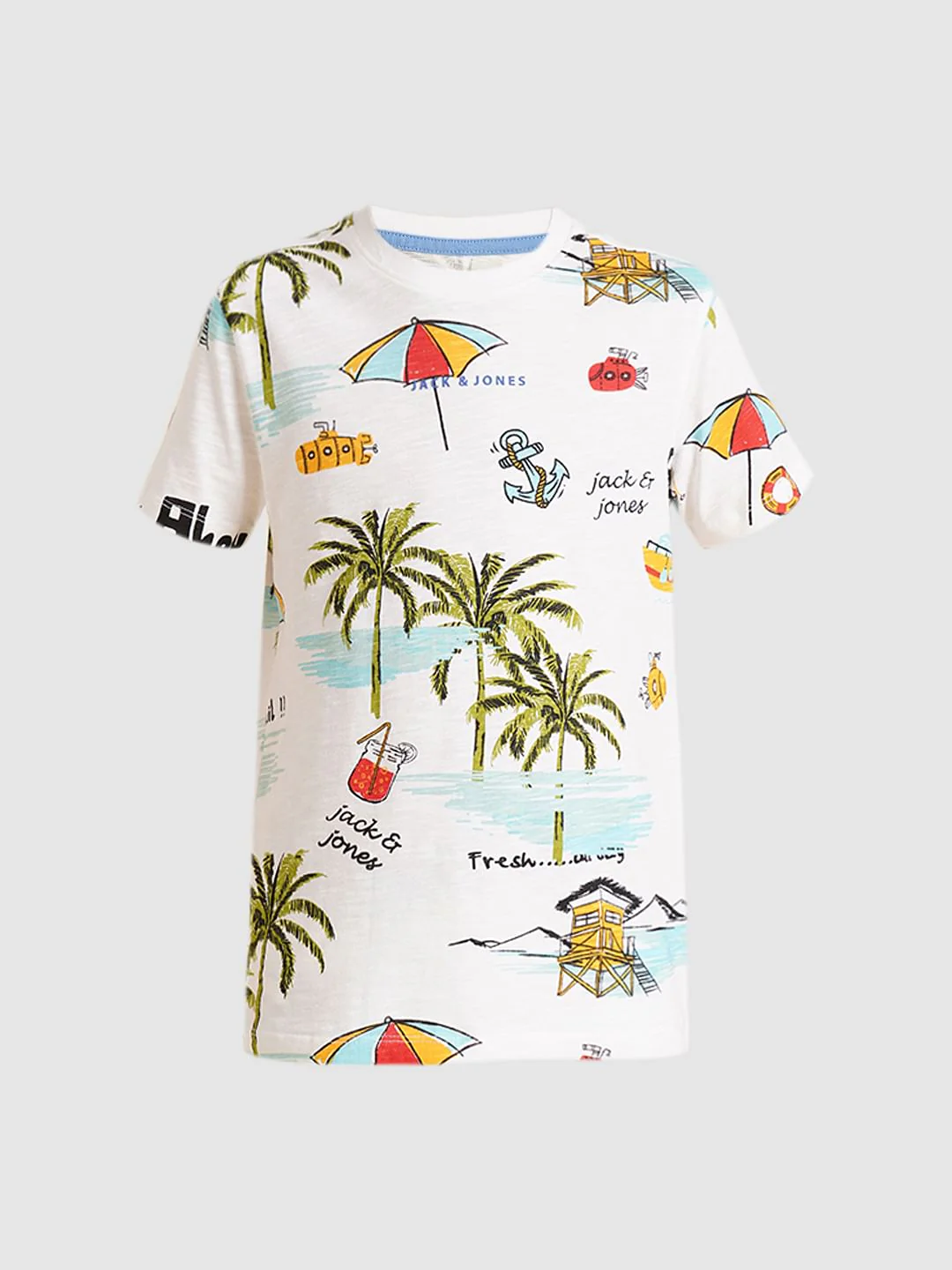 Boys White Printed Co-ord Set T-Shirt - Image 7