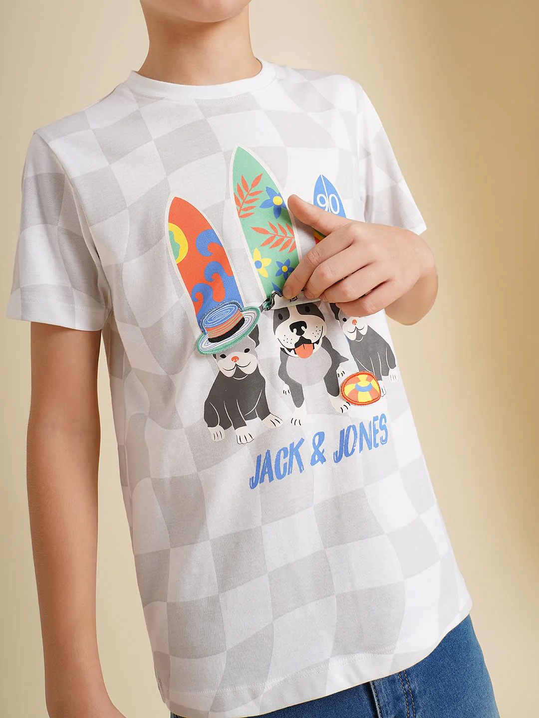 Boys White Interactive Check Print T-shirt - Image 6