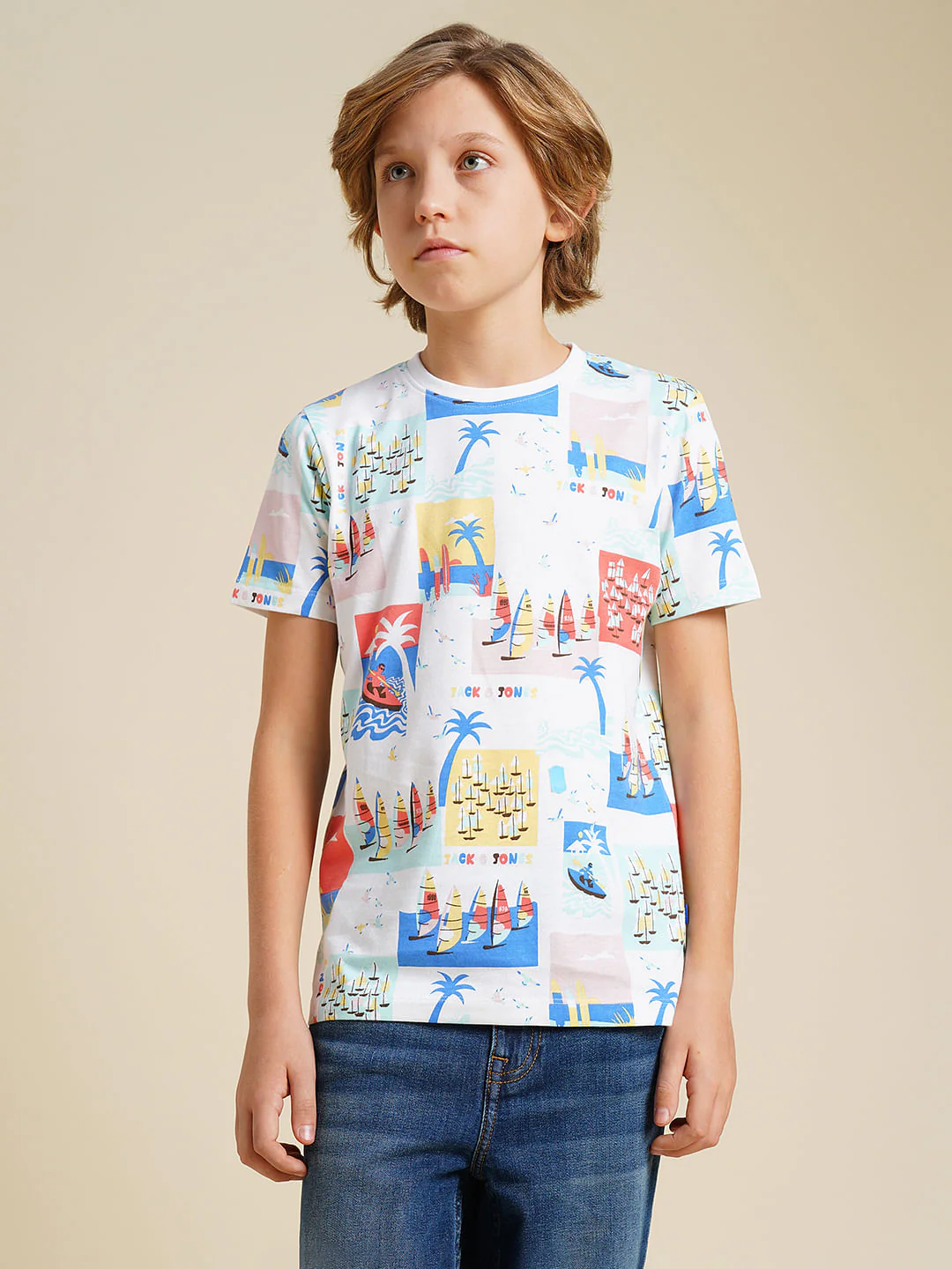 Boys White Sail Fest Print T-shirt - Image 2