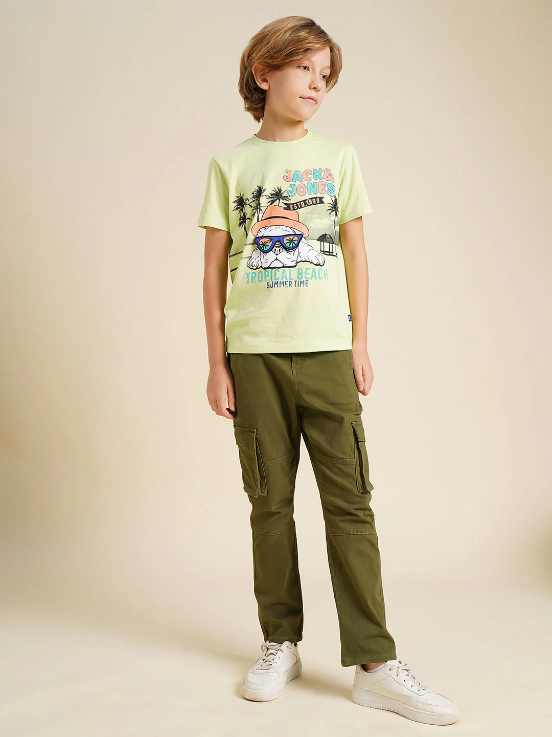 Boys Green Printed Cotton T-shirt - Image 5