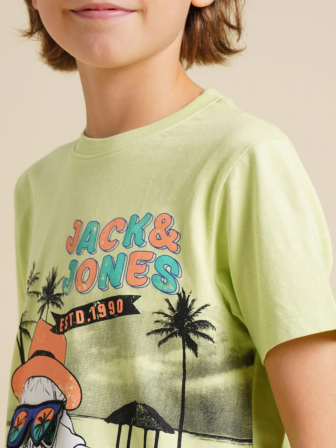 Boys Green Printed Cotton T-shirt - Image 6