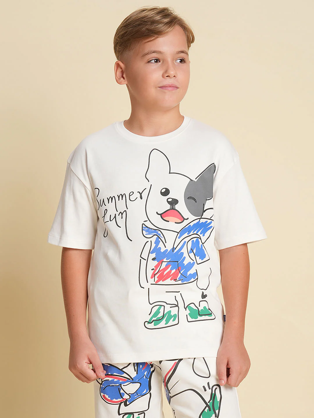 Boys White Printed Co-ord Set T-Shirt - Image 2