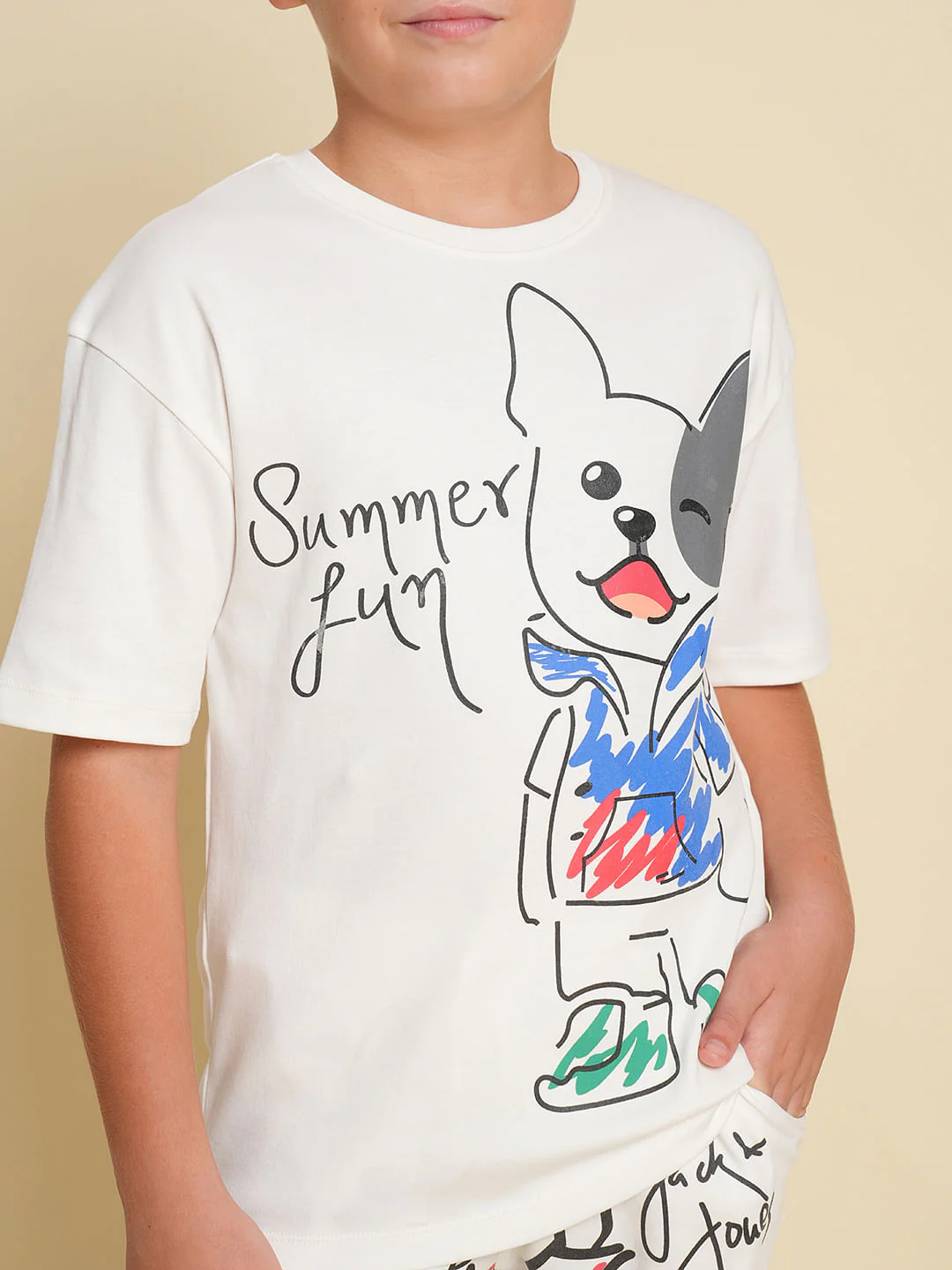 Boys White Printed Co-ord Set T-Shirt - Image 6