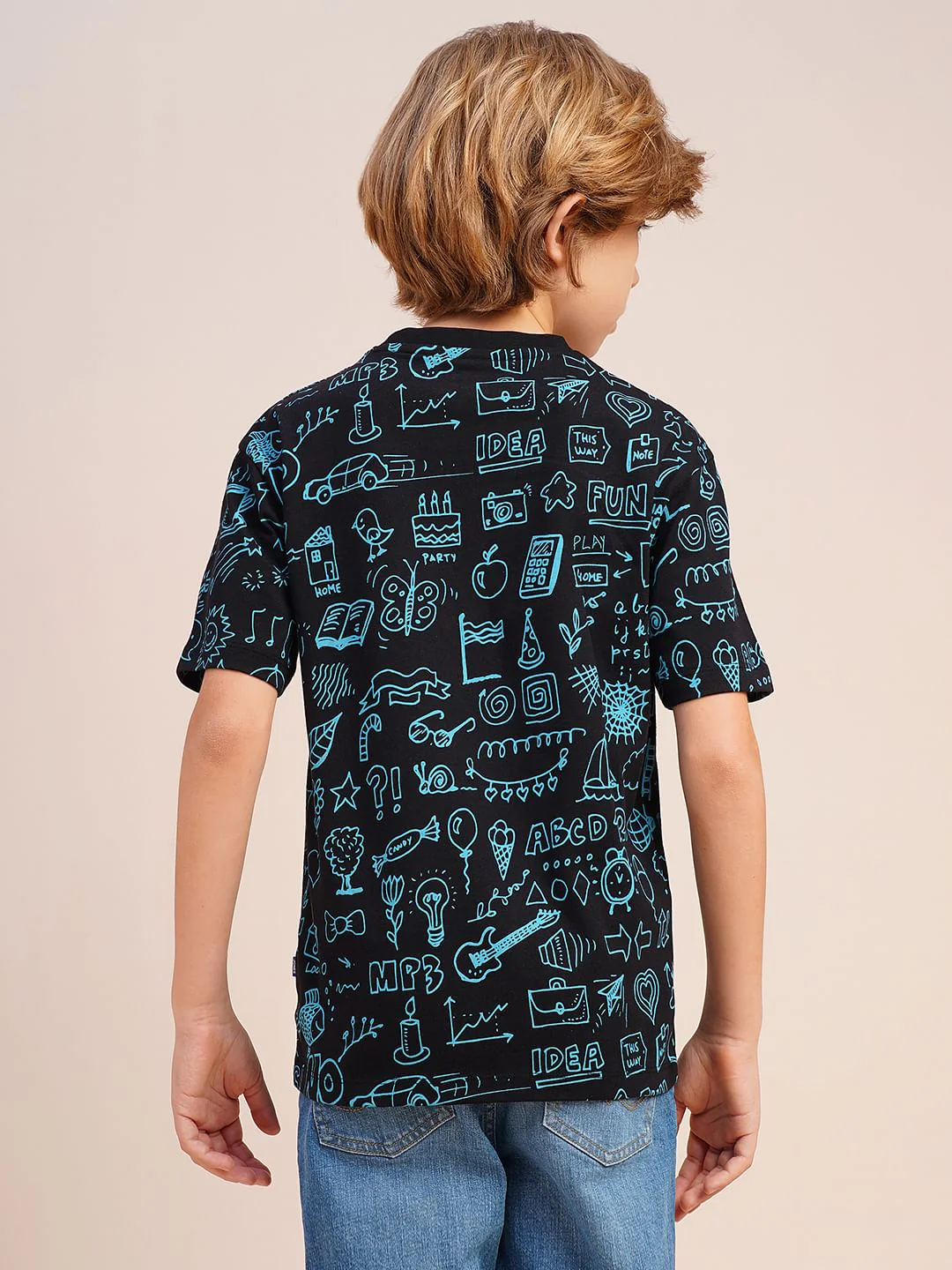 Boys Black Printed Cotton T-shirt - Image 4