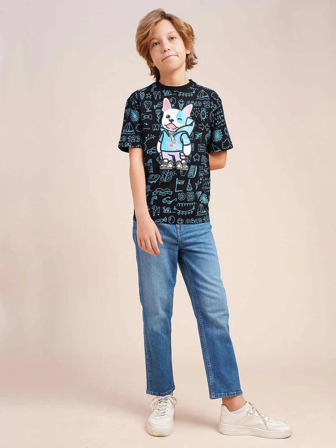 Boys Black Printed Cotton T-shirt - Image 5